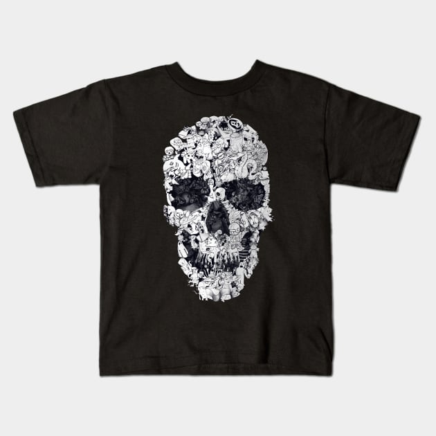 Doodle Skull Kids T-Shirt by aligulec